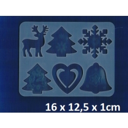 Foremka silikonowa Świąteczne kształty 12,5x16 x1cm / choinka, dzwonek, jelonek, snieżynka,serce / 2241